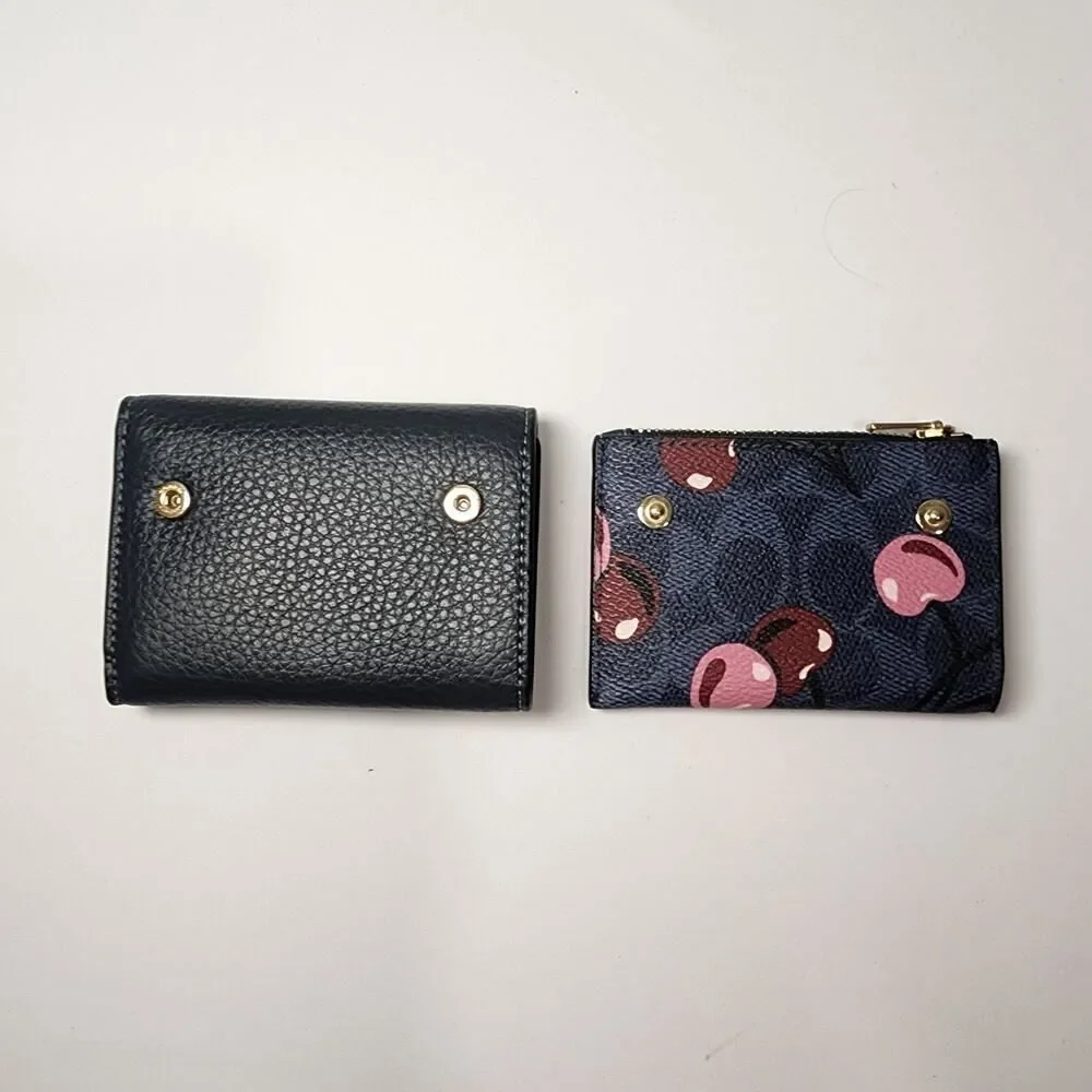 NWT Coach CZ448 2in1 Card Holder Wallet In Signature Canvas With Cherry Print